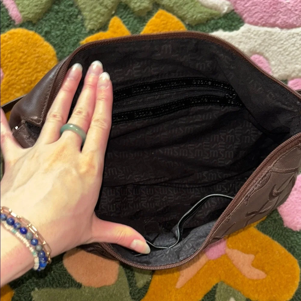 Embroidered Slouched Brown Shoulder Bag